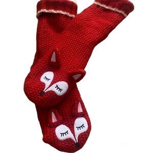 Unbranded Red/Orange Knit Sherpa Fox Slipper Socks Size OS